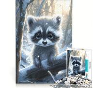 Puzzle da 1000 pezzi per ragazzi con un simpatico procione in inverno, ideale per giochi rilassanti e divertenti da fare in casa, perfetto come regalo di compleanno o di Natale 38x52cm
