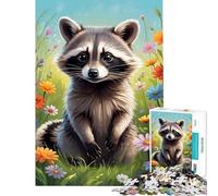 Puzzle da 1000 pezzi per ragazzi con un simpatico procione nel prato gioco educativo giocattolo didattico opera d'arte regalo taglio di precisione (dimensioni 50x75cm)