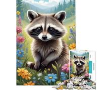 Puzzle da 1000 pezzi per ragazzi con un simpatico procione nel prato gioco interattivo educativo e stimolante ideale come regalo per uomini e donne perfetto per la decorazione della casa (38x52cm)
