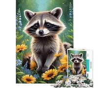 Puzzle da 1000 pezzi per ragazzi con un simpatico procione nel prato sfida impegnativa da completare giocattolo fai-da-te per ragazzi dai 14 anni in su 38x52cm
