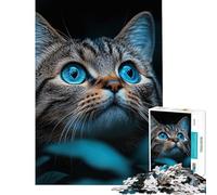 Puzzle da 1000 pezzi per ragazzi con un suggestivo ritratto di gatto dagli occhi azzurri Divertimento a casa decorazione domestica giocattolo antistress per ragazzi dai 14 anni in su (50x75cm)
