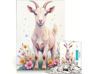 Puzzle da 1000 pezzi per ragazzi con una simpatica capretta in primavera, gioco rompicapo, difficile e stimolante, ideale come regalo per tutta la famiglia 38x26cm