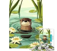 Puzzle da 1000 pezzi per ragazzi con una simpatica lontra nello stagno delle ninfee sfida per l'intelligenza giocattolo educativo che stimola la memoria regalo di compleanno (dimensioni 38x52cm)