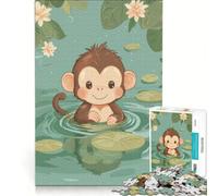 Puzzle da 1000 pezzi per ragazzi con una simpatica scimmietta che nuota in uno stagno, giochi rilassanti, attività divertenti da fare a casa, compleanno e Natale 38x52cm