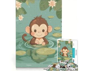 Puzzle da 1000 pezzi per ragazzi con una simpatica scimmietta che nuota in uno stagno, giochi rilassanti, attività divertenti da fare a casa, compleanno e Natale 38x52cm