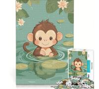 Puzzle da 1000 pezzi per ragazzi con una simpatica scimmietta che nuota in uno stagno, gioco rompicapo, difficile e stimolante, ideale come regalo per tutta la famiglia 38x26cm