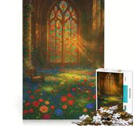 Puzzle da 1000 pezzi per ragazzi con vetrata floreale e panchina, giocattolo educativo, attività divertenti da fare a casa, gioco stimolante, regalo 38x52cm