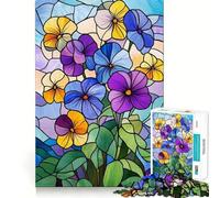 Puzzle da 1000 pezzi per ragazzi con viole del pensiero in vetro colorato, taglio preciso, arte, concentrazione, gioco divertente, relax, regalo di compleanno (38x52cm)