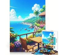 Puzzle da 1000 pezzi per ragazzi con vista su un caffè sulla spiaggia tropicale, disegno dettagliato, gioco cognitivo, regalo per momenti di relax, decorazione natalizia (38x52cm)