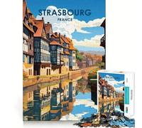 Puzzle da 1000 pezzi per ragazzi con vista sul canale di Strasburgo, gioco di incastro preciso, sfida mentale, divertimento rilassante, scena natalizia (38x52cm)