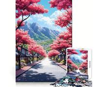 Puzzle da 1000 pezzi per ragazzi con vista sulle montagne e via dei ciliegi in fiore, ideale per stimolare la creatività, il relax e creare un effetto di precisione Regalo perfetto per le feste