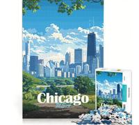 Puzzle da 1000 pezzi per ragazzi con vista sullo skyline di Chicago, gioco per famiglie, migliora la memoria, con poster e foglio di curiosità abbinati 50x75cm