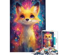 Puzzle da 1000 pezzi per ragazzi con volpe sorridente e schizzi di colore Puzzle per ragazzi giochi per famiglie stimola la memoria gioco impegnativo regalo (dimensioni 38x26cm)
