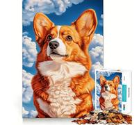 Puzzle da 1000 pezzi per ragazzi con Welsh Corgi contro il cielo blu,gioco di concentrazione mentale,bordi lisci e tagliati con precisione,perfetto come regalo di Natale (50x75cm)