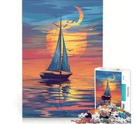 Puzzle da 1000 pezzi per ragazzi con yacht e tramonto sull'oceano giocattolo educativo decorazione per la casa con poster e foglio di curiosità abbinati 38x52cm