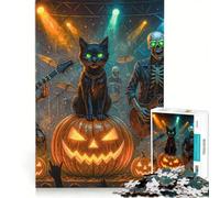 Puzzle da 1000 pezzi per ragazzi, concerto rock di Halloween con scheletri e gatto, gioco interattivo, migliora la memoria, compleanno e Natale 50x75cm