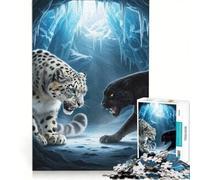 Puzzle da 1000 pezzi per ragazzi Confronto tra leopardo delle nevi e pantera Gioco rilassante Sfida impegnativa Collezione d'artista Belle arti 50x75cm