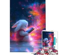 Puzzle da 1000 pezzi per ragazzi coniglietto che legge un libro in una scena cosmica Gioco per famiglie sfida per l'intelligenza giocattolo coinvolgente opera d'arte regalo attività per famiglie