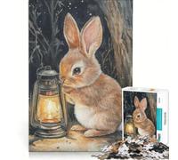 Puzzle da 1000 pezzi per ragazzi: Coniglietto curioso con lanterna, Giochi per famiglie, Divertimento in famiglia, Collezione d'artista, Belle arti 50x75cm