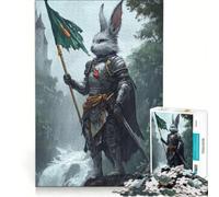 Puzzle da 1000 pezzi per ragazzi: Coniglio cavaliere con bandiera sotto la pioggia gioco rompicapo difficile e stimolante ideale come regalo per tutta la famiglia 38x52cm