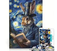 Puzzle da 1000 pezzi per ragazzi: Coniglio che legge una notte stellata Giochi per famiglie Divertimento in famiglia Collezione d'artista Belle arti 38x52cm