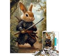 Puzzle da 1000 pezzi per ragazzi: Coniglio guerriero samurai nella foresta Puzzle per ragazzi giochi per famiglie stimola la memoria gioco impegnativo regalo (dimensioni 50x75cm)