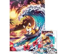 Puzzle da 1000 pezzi per ragazzi Corgi che fa surf al tramonto giocattolo educativo gioco pratico regalo di compleanno regalo di Babbo Natale segreto (dimensioni 38x26cm)