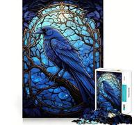 Puzzle da 1000 pezzi per ragazzi,corvo blu,vetro colorato,giunzione liscia,divertente,gioco di logica,regalo,gioco rilassante,arte per il tempo libero natalizio 38x26cm