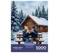 Puzzle Da 1000 Pezzi Per Ragazzi Couple Enjoying Hot Drinks in Snowy Cabin Setting Puzzle Per Adulti Fai Da Te Giocattoli Decorazione Perfetta Regali Unici Per Compleanno E Natale 52x38cm/1000pcs