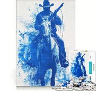 Puzzle da 1000 pezzi per ragazzi, cowboy blu a cavallo, giochi educativi, allena la mente e la mano, collezione d'artista, belle arti 38x52cm