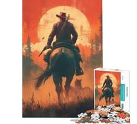 Puzzle da 1000 pezzi per ragazzi cowboy che cavalca verso il tramonto giocattolo educativo giochi didattici decorazione da parete regalo di compleanno (dimensioni 38x52cm)