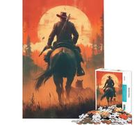 Puzzle da 1000 pezzi per ragazzi cowboy che cavalca verso il tramonto gioco per famiglie sfida di intelligenza giocattolo avvincente opera d'arte regalo attività per famiglie (dimensioni 38x26cm)