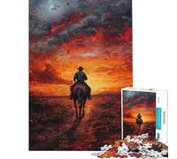 Puzzle da 1000 pezzi per ragazzi cowboy che cavalca verso il tramonto puzzle per adulti giochi per famiglie modelli da assemblare regali di compleanno e unici (dimensioni 38x26cm)