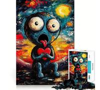 Puzzle da 1000 pezzi per ragazzi,creatura blu che tiene un cuore,con giunture lisce,divertente,gioco di logica,regalo,gioco rilassante,arte per il tempo libero natalizio 38x52cm
