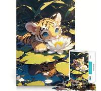 Puzzle da 1000 pezzi per ragazzi,cucciolo di tigre sul mare,rosa,disegno pulito,gioco creativo,giocattolo rilassante,regalo di Natale (50x75cm)