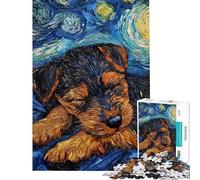 Puzzle da 1000 pezzi per ragazzi cucciolo di Welsh Terrier puzzle Notte Stellata per adulti giocattolo fai da te gara di velocità manuale offerta regalo per tutta la famiglia (dimensioni 50x75cm)