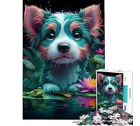 Puzzle da 1000 pezzi per ragazzi cucciolo in uno stagno pastore australiano animale ideale per compleanno Natale un'opera d'arte gioco per famiglie adatto a partire dai 14 anni (38x52cm)