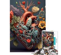 Puzzle da 1000 pezzi per ragazzi Cuore umano con fiori Puzzle da 1000 pezzi Decorazione per la casa Giocattolo educativo Gioco dal design bellissimo (75x50cm)