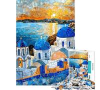 Puzzle da 1000 pezzi per ragazzi cupole blu della Grecia puzzle per adulti rompicapo schema di assemblaggio aiuta ad allenare la mente (dimensioni 50x75cm)