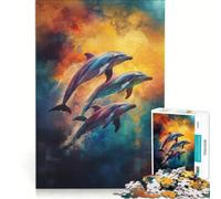 Puzzle da 1000 pezzi per ragazzi: delfini che saltano tra le nuvole, gioco educativo, regalo di compleanno, ideale come regalo per tutta la famiglia 38x52cm