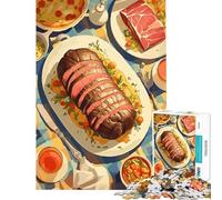 Puzzle da 1000 pezzi per ragazzi Deliziosa festa di carne su una tovaglia a quadri Gioco pratico giocattolo avvincente per coltivare la pazienza Ottimo regalo Sfida impegnativa (dimensioni 38x52cm)