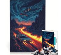 Puzzle da 1000 pezzi per ragazzi, DeLorean sulla strada di lava, gioco rompicapo, taglio di precisione, compleanno e Natale 38x26cm