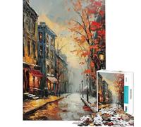 Puzzle da 1000 pezzi per ragazzi dipinto autunnale di una strada cittadina puzzle per adulti gioco pratico decorazione da parete compleanno e Natale (dimensioni 38x26cm)