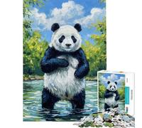 Puzzle da 1000 pezzi per ragazzi dipinto di un panda nel fiume puzzle per adulti gioco rompicapo un'opera d'arte regalo di Natale e compleanno (dimensioni 38x52cm)