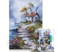 Puzzle da 1000 pezzi per ragazzi, dipinto di una casa sulla costa, giochi educativi, assemblaggio di modelli, collezione d'artista, belle arti 38x26cm