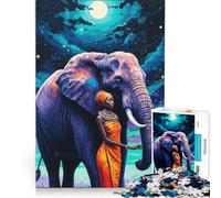 Puzzle da 1000 pezzi per ragazzi: Donna ed elefante sotto il cielo notturno gioco educativo analisi e logica regalo di compleanno regalo 38x26cm