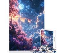 Puzzle da 1000 pezzi per ragazzi: Donna in abito rosa sotto il cielo illuminato dalla luna Gioco rompicapo per migliorare la memoria giocattolo fai-da-te regalo antistress (38x52cm)
