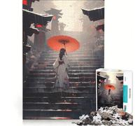 Puzzle da 1000 pezzi per ragazzi: Donna in kimono con ombrello sulle scale giochi educativi corsa a tempo collezione d'artista belle arti 38x26cm
