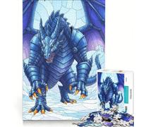 Puzzle da 1000 pezzi per ragazzi: Drago blu corazzato in un paesaggio innevato, decorazione da parete, divertimento in famiglia, per rafforzare l'amore tra le coppie 38x52cm