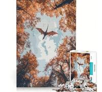Puzzle da 1000 pezzi per ragazzi: Drago che vola tra le chiome di una foresta autunnale, gioco educativo, regalo di compleanno, ideale come regalo per tutta la famiglia 38x52cm